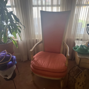 French Provincial accent chair with carved wood frame and upholstered seat