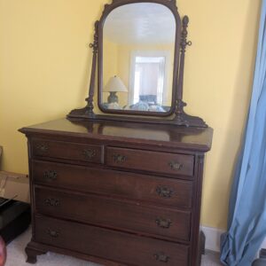 Vintage wood chest with mirror and brass hardware