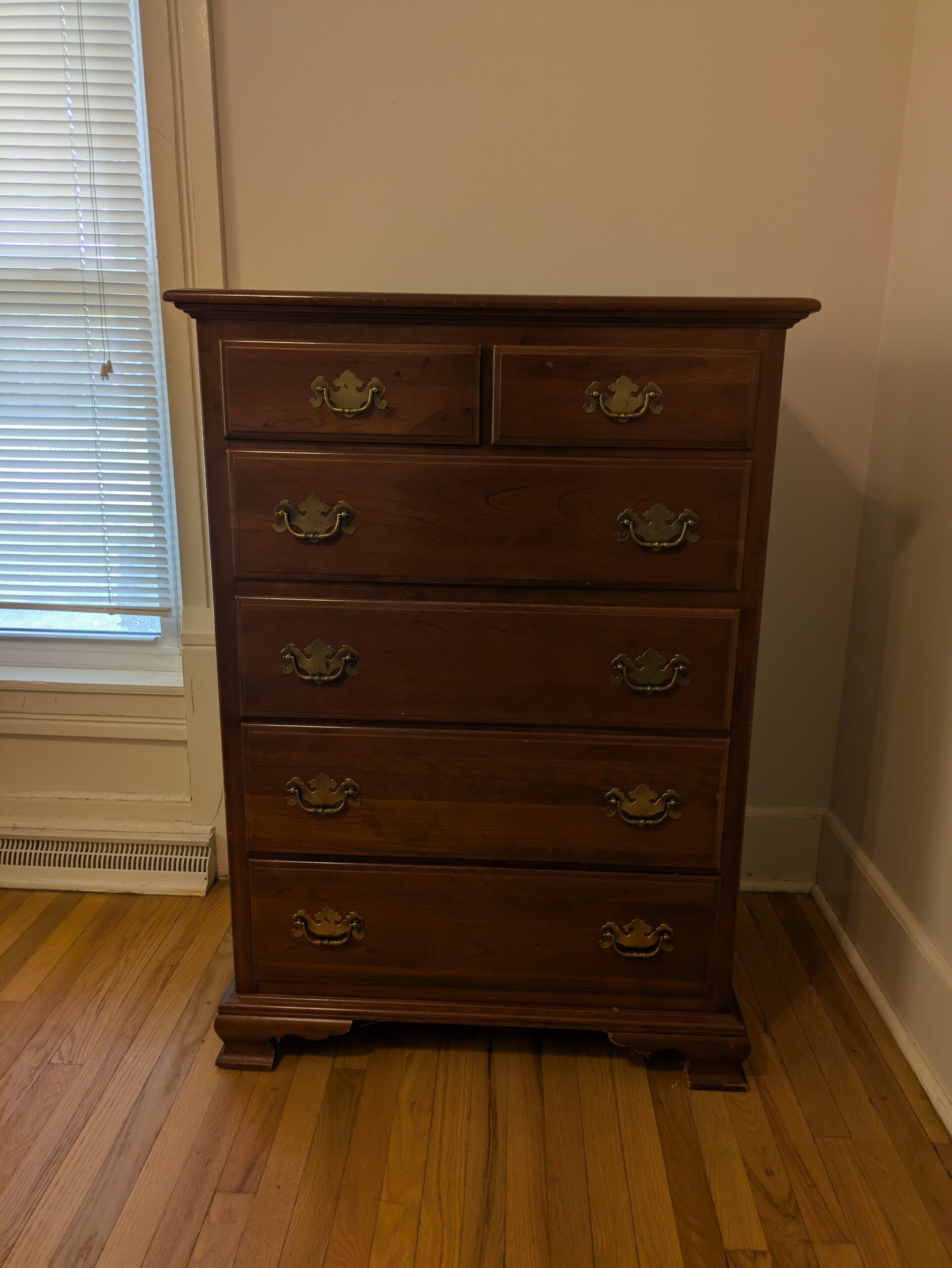 Young Hinkel cherry wood 6 drawer dresser with brass hardware