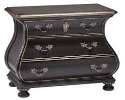 Pair of two carved wood side tables with curved front and ornate hardware